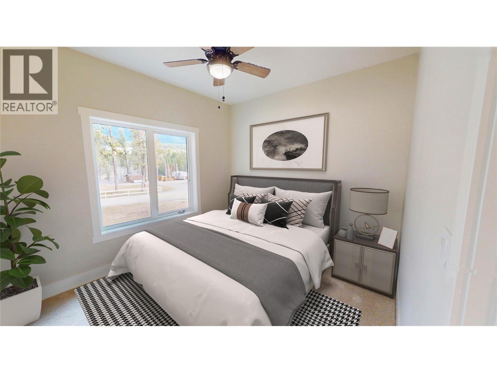 Virtually staged. Please note elements in this photograph including furniture and furnishngs have been virtually staged to demonstrate potential design ideas. - 4868 Riverview Drive Unit# 118, Edgewater, BC - Indoor Photo Showing Bedroom