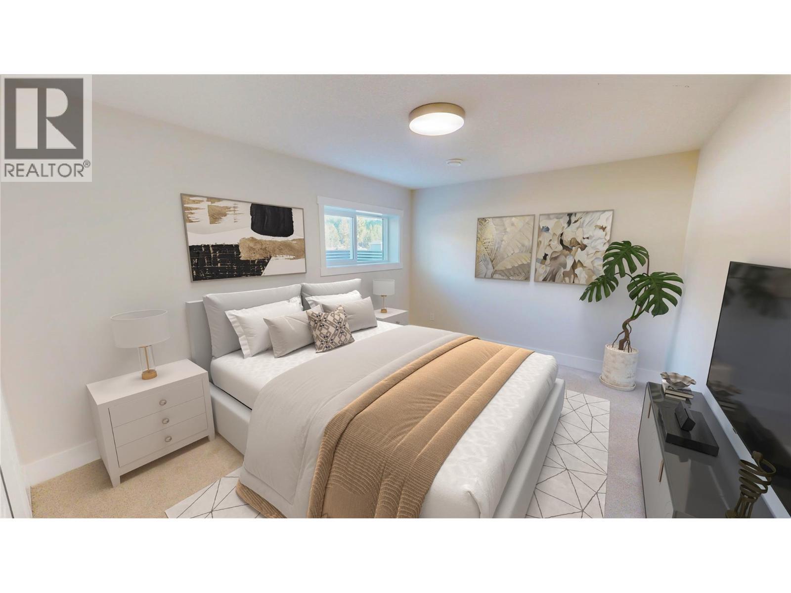 Virtually staged. Please note elements in this photograph including furniture and furnishngs have been virtually staged to demonstrate potential design ideas. - 4868 Riverview Drive Unit# 118, Edgewater, BC - Indoor Photo Showing Bedroom