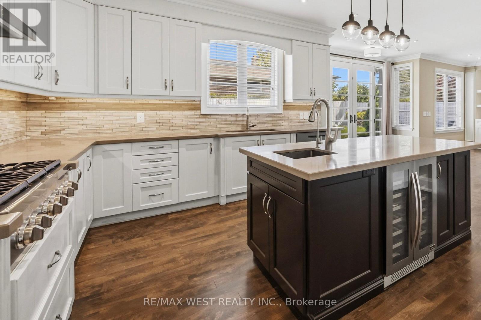 Island w Bar Fridge - 35 Conifer Drive, Toronto, ON - Indoor Photo Showing Kitchen With Upgraded Kitchen
