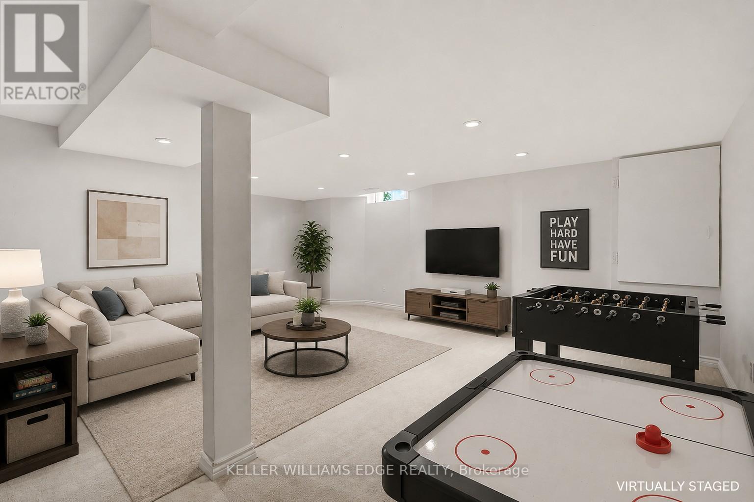 Virtually Staged - Recreation Room in the basement - 14 Harbour Drive, Hamilton, ON - Indoor