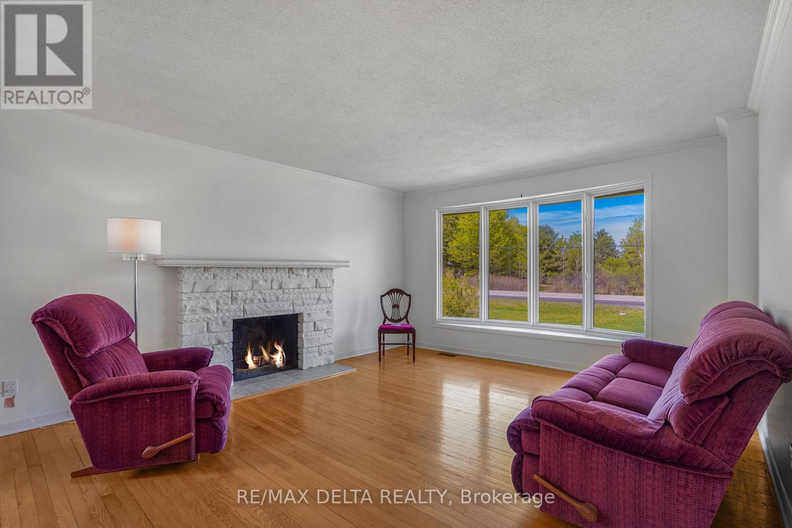 Bright LR window. (Fire is virtually added.) - 3295 Highway 34 Highway, Champlain, ON