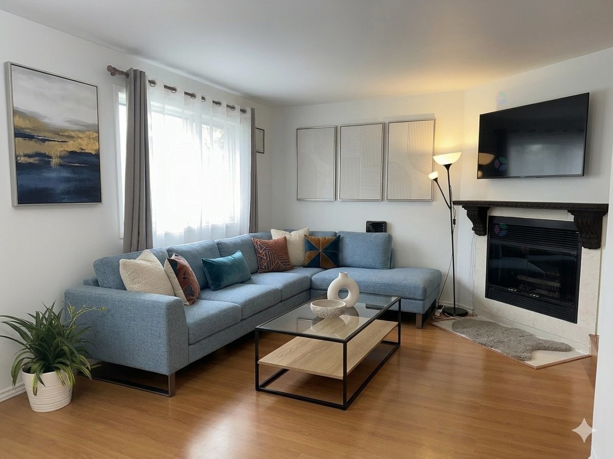 Living Room - 6-636 Av. Ampère, Laval (Laval-Des-Rapides), QC - Indoor Photo Showing Living Room With Fireplace