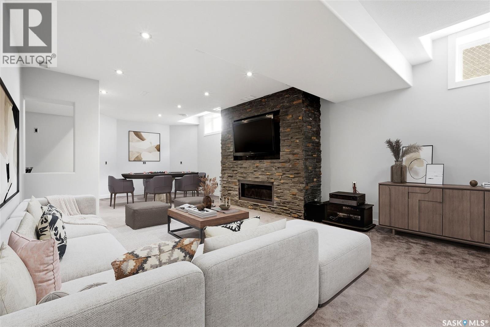 7211 Maple View Crescent, Regina, SK - Indoor Photo Showing Living Room With Fireplace