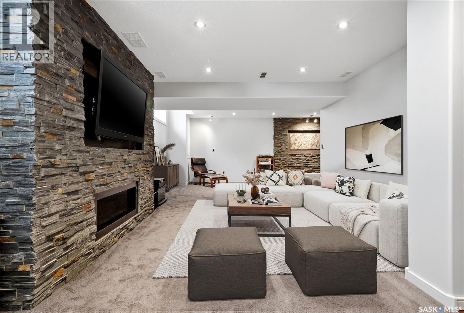 7211 Maple View Crescent, Regina, SK - Indoor Photo Showing Living Room With Fireplace