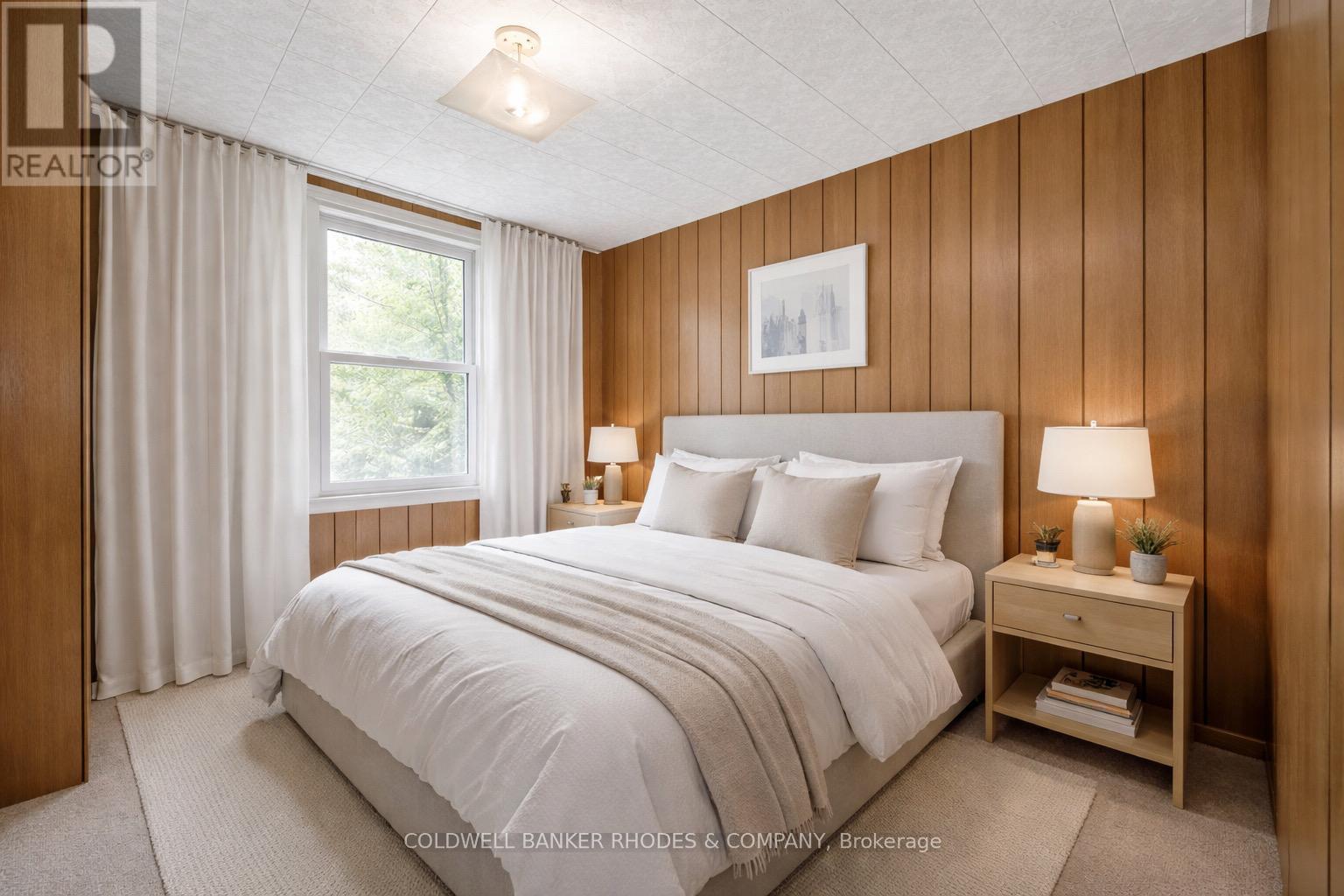 Digitally enhanced and staged primary bedroom - 1758 Scott Street, Ottawa, ON - Indoor Photo Showing Bedroom