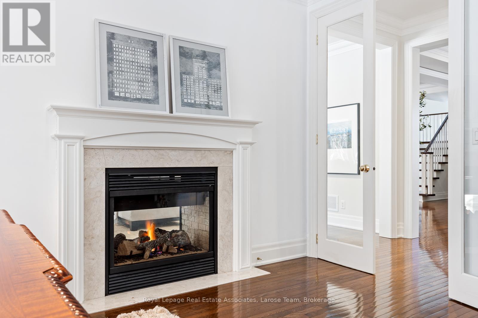 Double-sided Gas Fireplace in Office - 562 Gladwyne Court, Mississauga, ON - Indoor With Fireplace