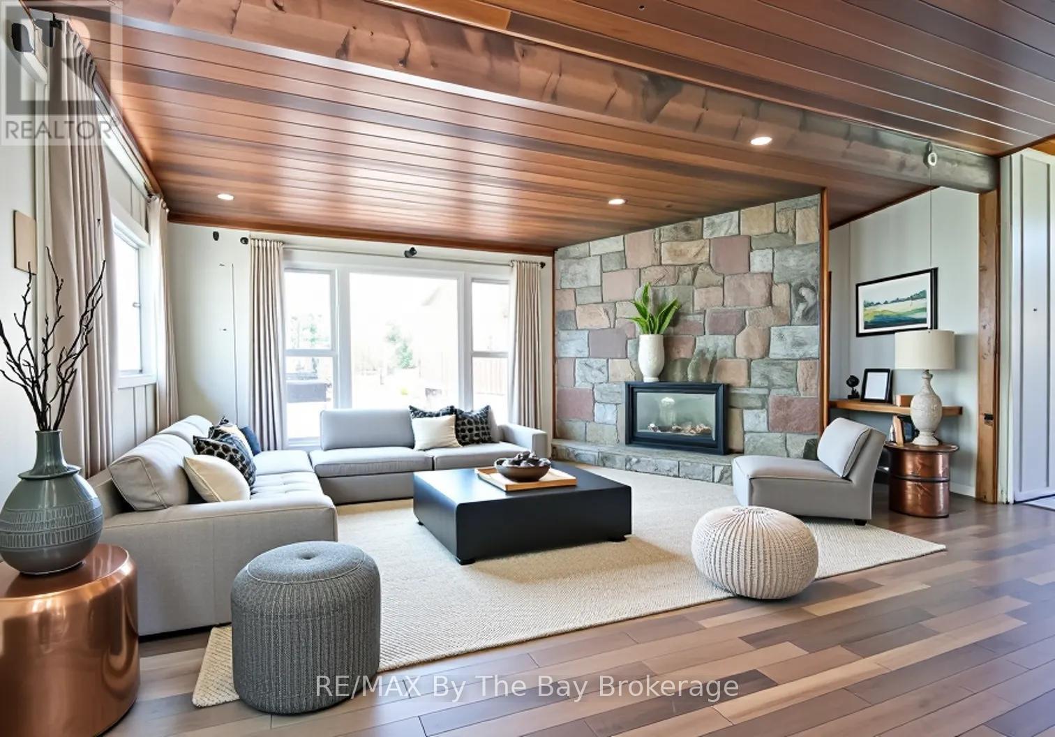 Virtually Staged - 22 Talon Trail, Tiny, ON - Indoor Photo Showing Living Room With Fireplace