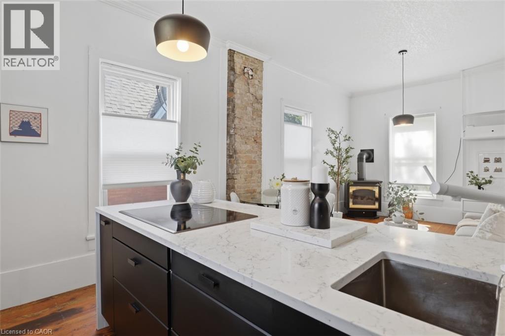 53 Eby Street S, Kitchener, ON - Indoor Photo Showing Kitchen With Fireplace