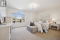 Bright bedroom with large window. -