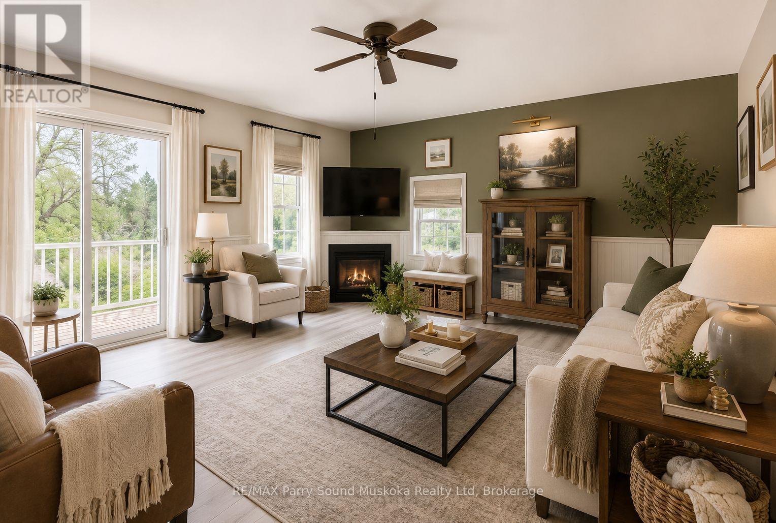 Ai-idea - 1 Butler Street, Whitestone (Dunchurch), ON - Indoor Photo Showing Living Room With Fireplace