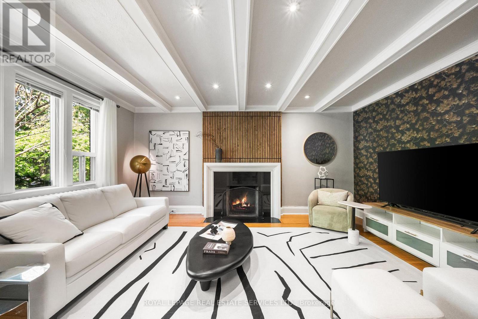 Living Room w/ Coffered Ceilings & Pot Lights - 202 Dinnick Crescent, Toronto, ON