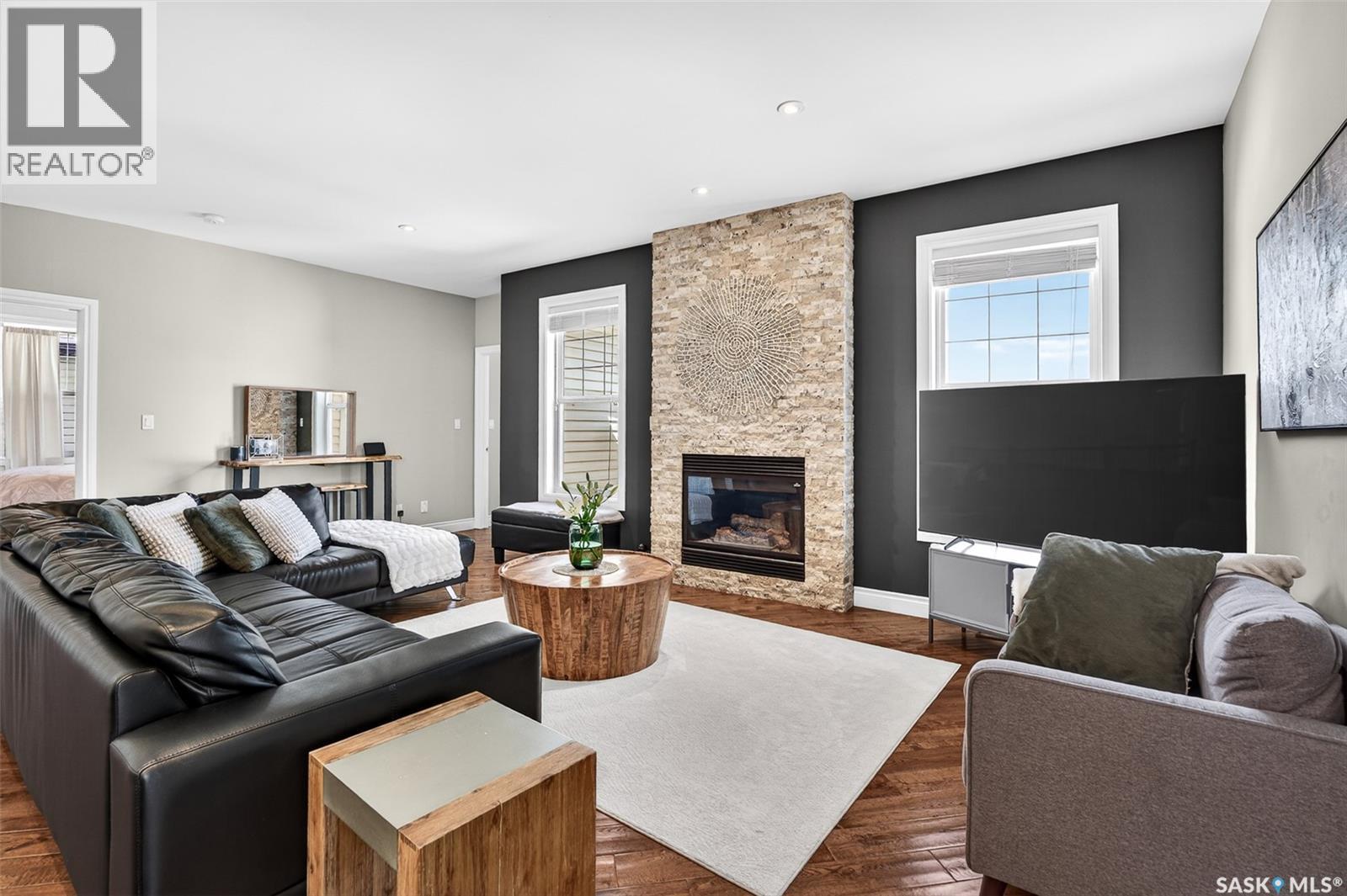 66 Everton Crescent, Moose Jaw, SK - Indoor Photo Showing Living Room With Fireplace