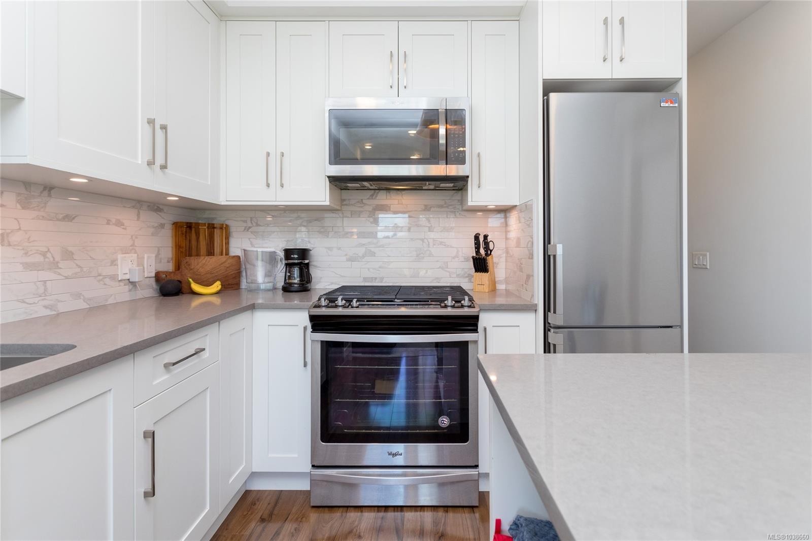 #105-745 Travino Lane, Saanich, BC - Indoor Photo Showing Kitchen With Stainless Steel Kitchen With Upgraded Kitchen
