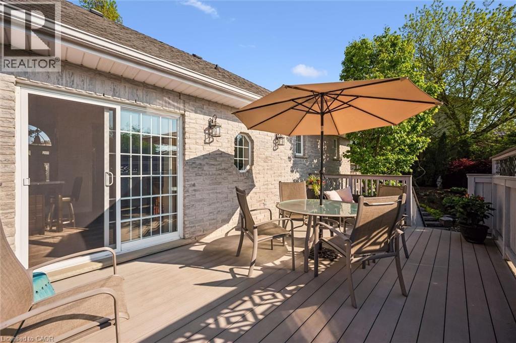 Expansive wood-finish deck with a privacy fence and balustrade - 20 Bonniewood Drive, Drayton, ON - Outdoor With Deck Patio Veranda