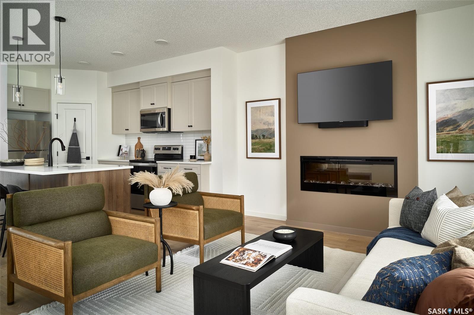 2011 Royal Park Boulevard, White City, SK - Indoor Photo Showing Living Room With Fireplace