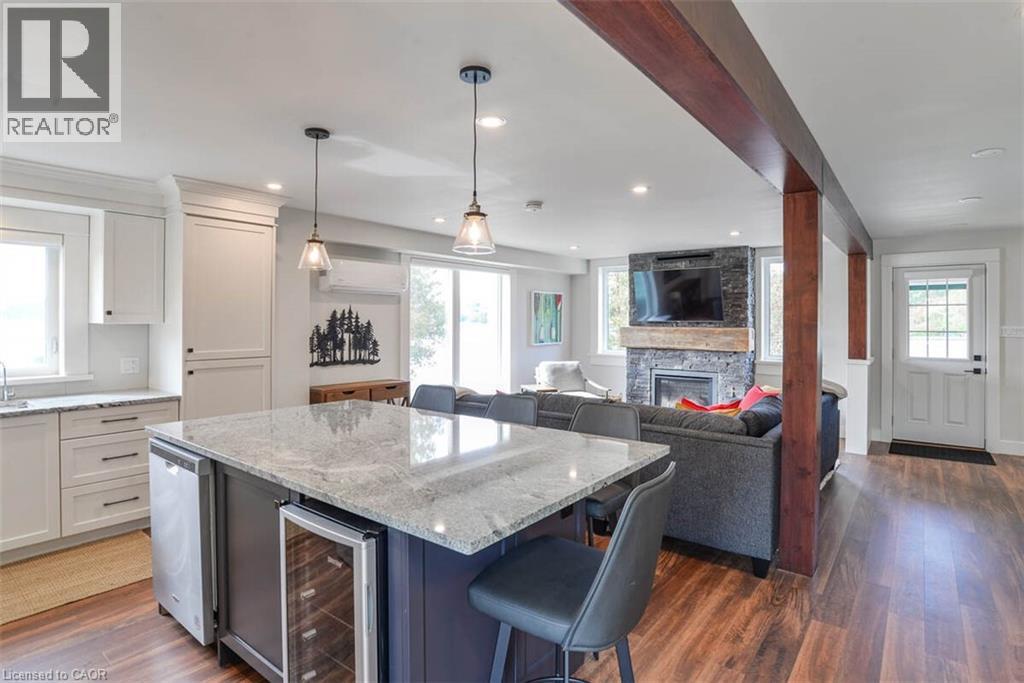 1021 Marina Road, Huntsville, ON - Indoor Photo Showing Kitchen With Fireplace With Upgraded Kitchen