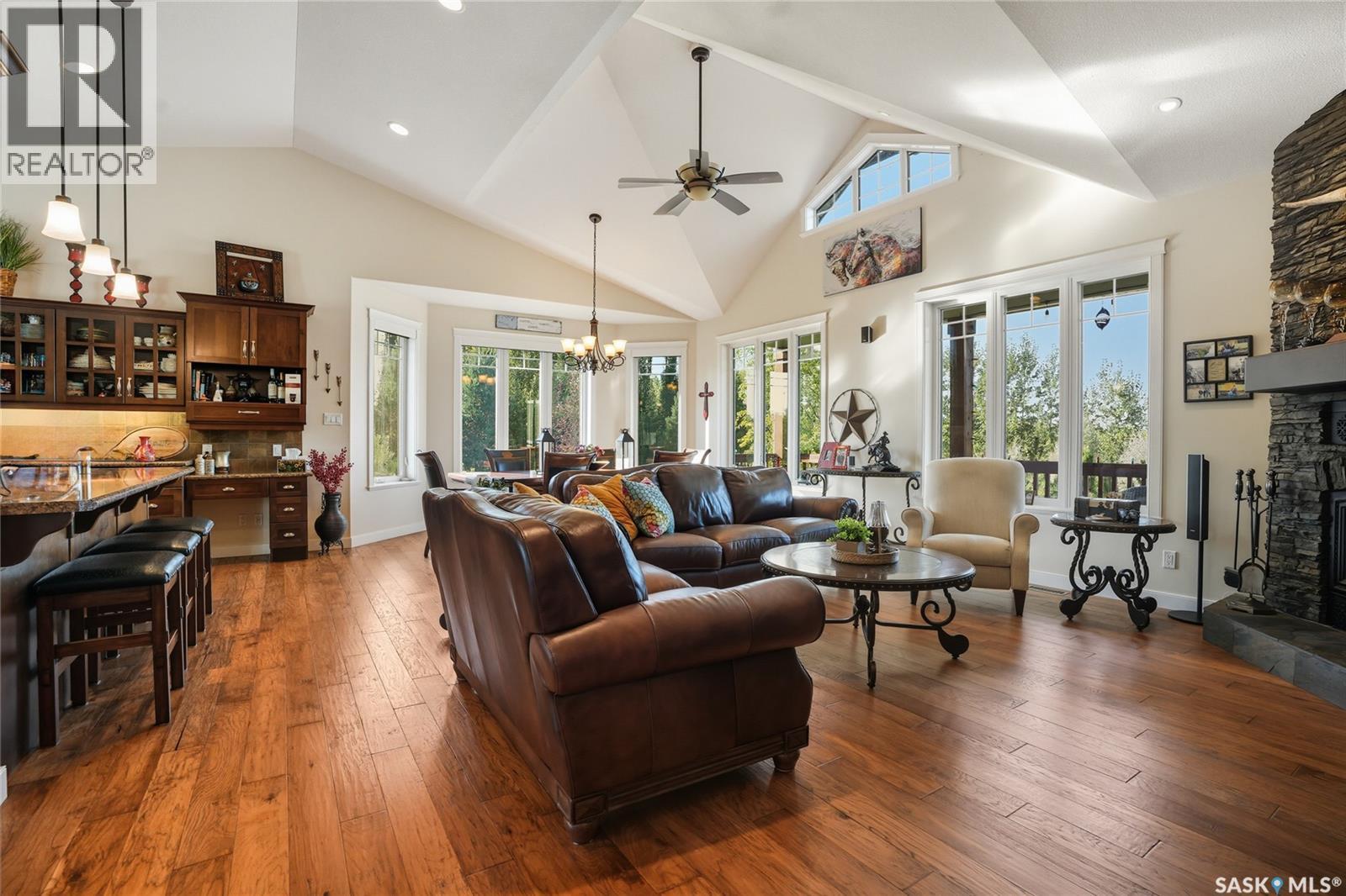 Kiryk Acreage, Buckland Rm No. 491, SK - Indoor Photo Showing Living Room With Fireplace