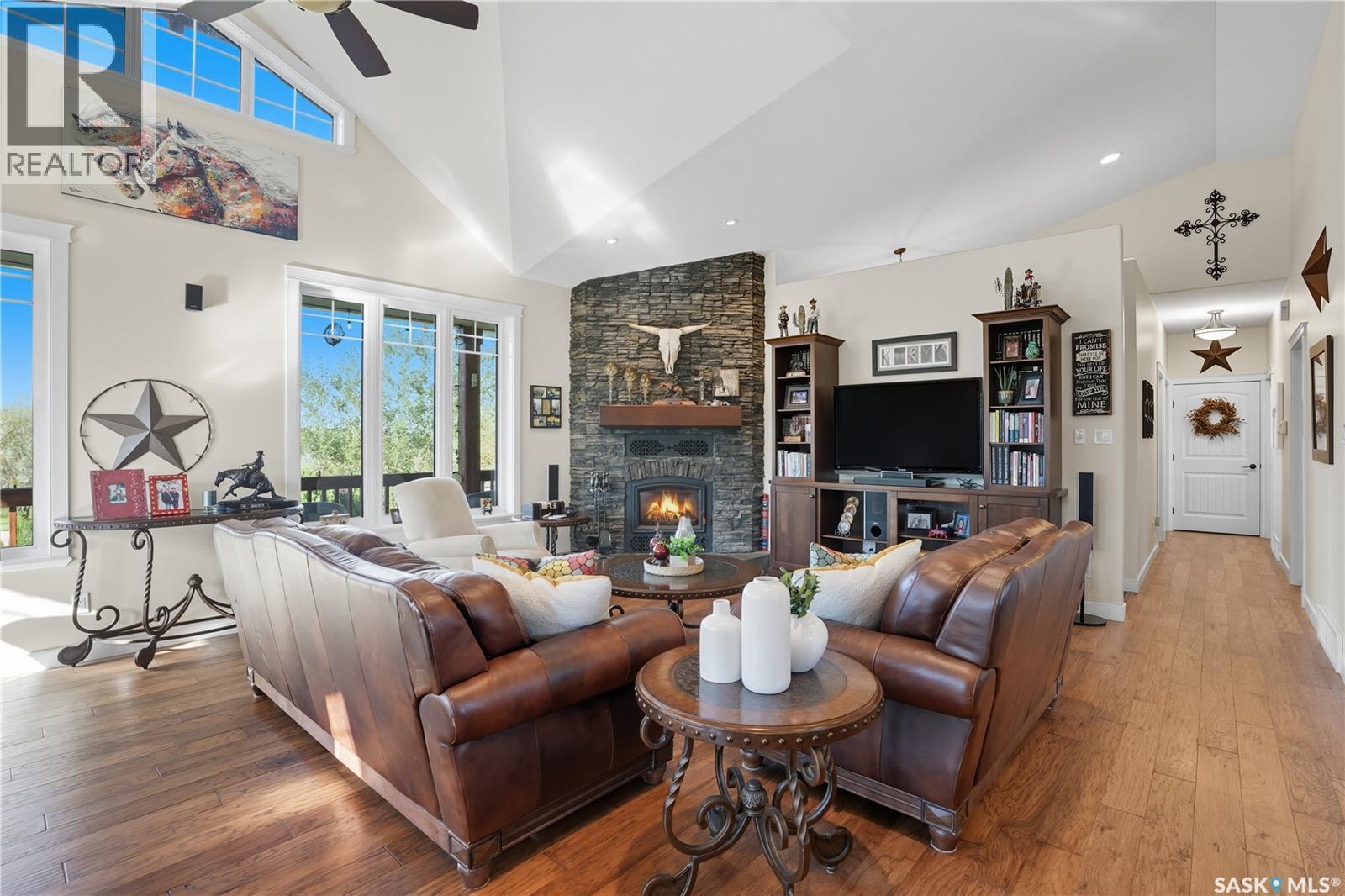 Kiryk Acreage, Buckland Rm No. 491, SK - Indoor Photo Showing Living Room With Fireplace