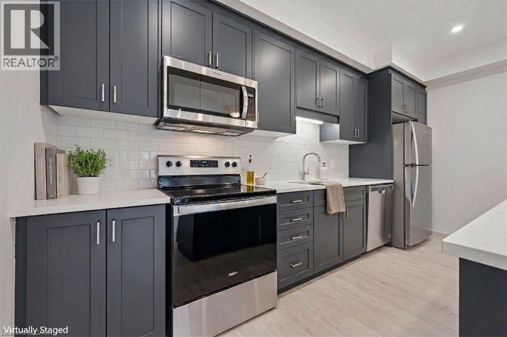 Virtually Staged - 525 Erinbrook Drive Unit# C052, Kitchener, ON - Indoor Photo Showing Kitchen With Stainless Steel Kitchen With Upgraded Kitchen
