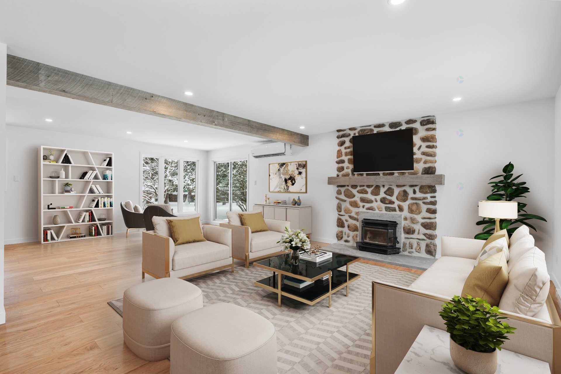 Living Room - 160 Rue L'Allier, Labelle, QC - Indoor Photo Showing Living Room With Fireplace
