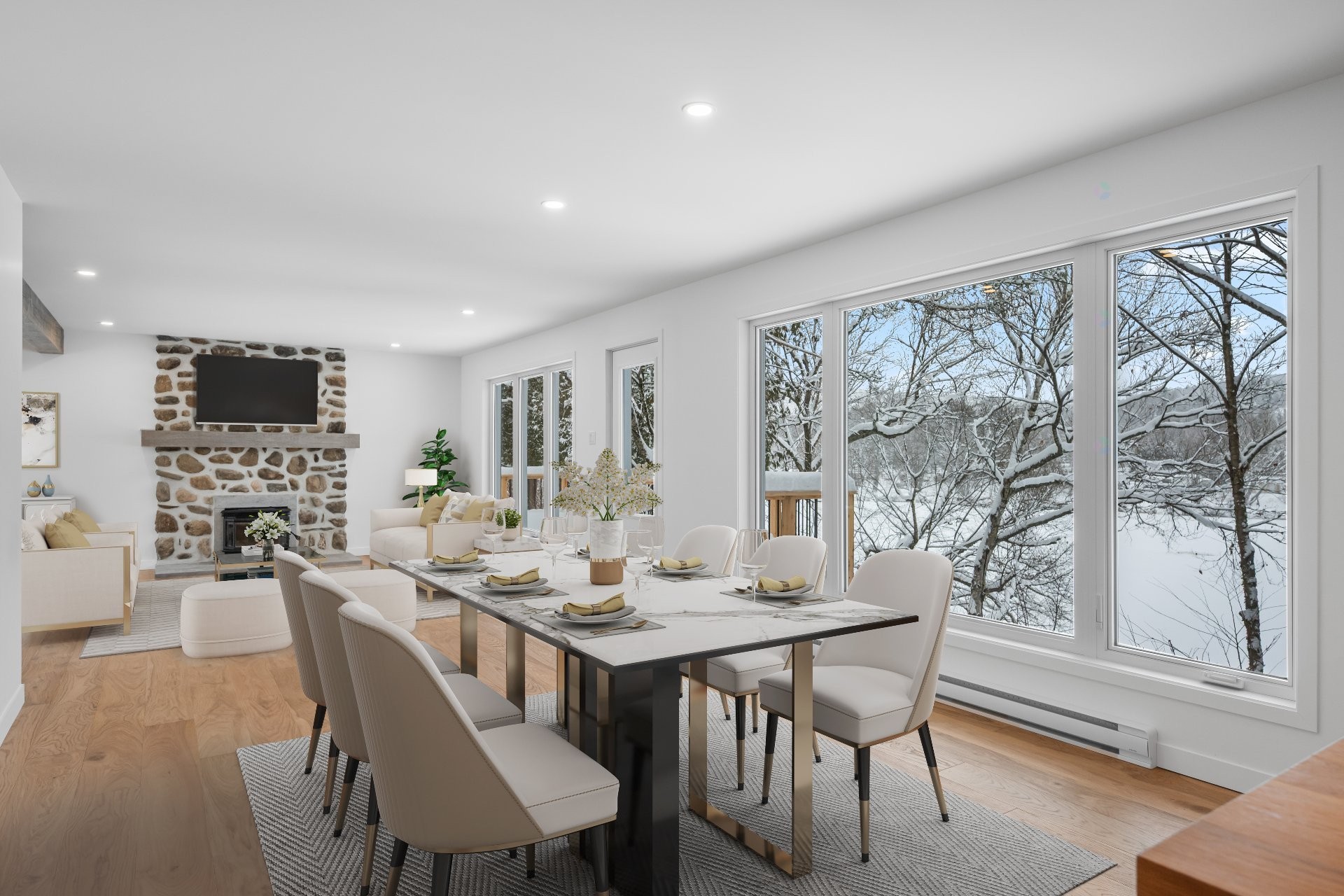 Dining Room - 160 Rue L'Allier, Labelle, QC - Indoor Photo Showing Dining Room With Fireplace