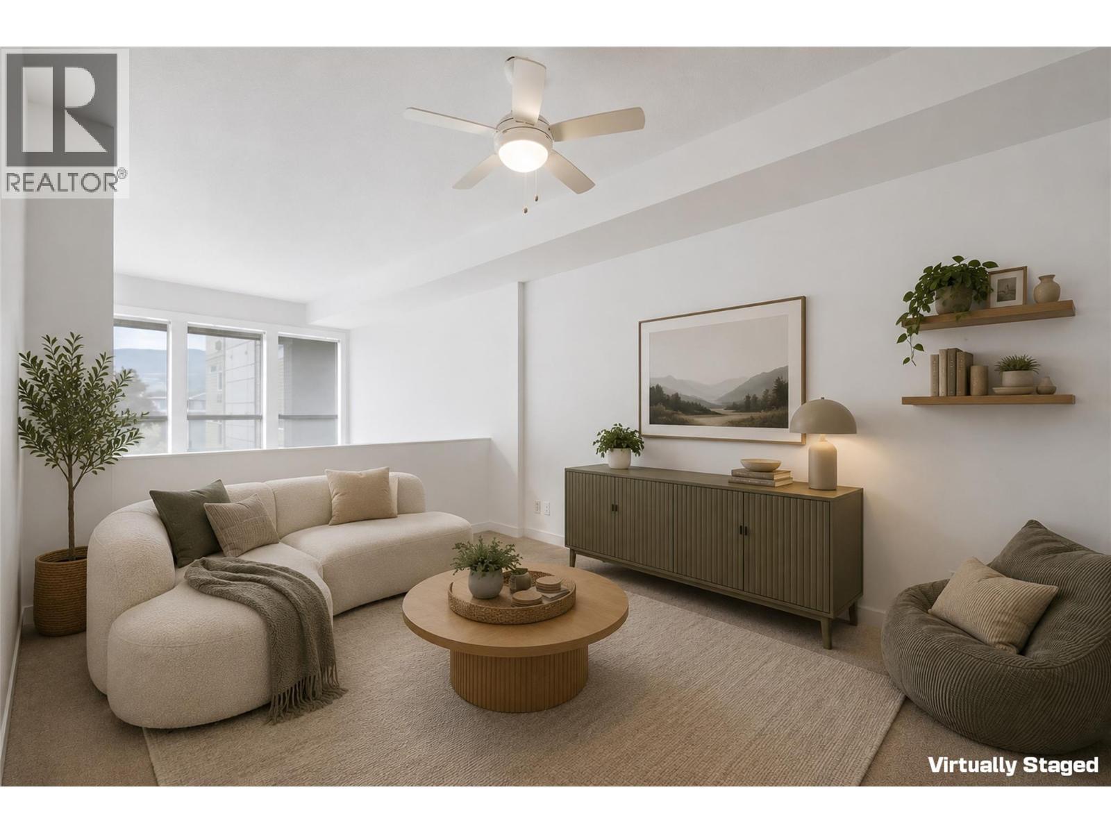 Virtually Staged - Loft Primary Suite - 1775 Chapman Place Unit# 101, Kelowna, BC - Indoor Photo Showing Living Room