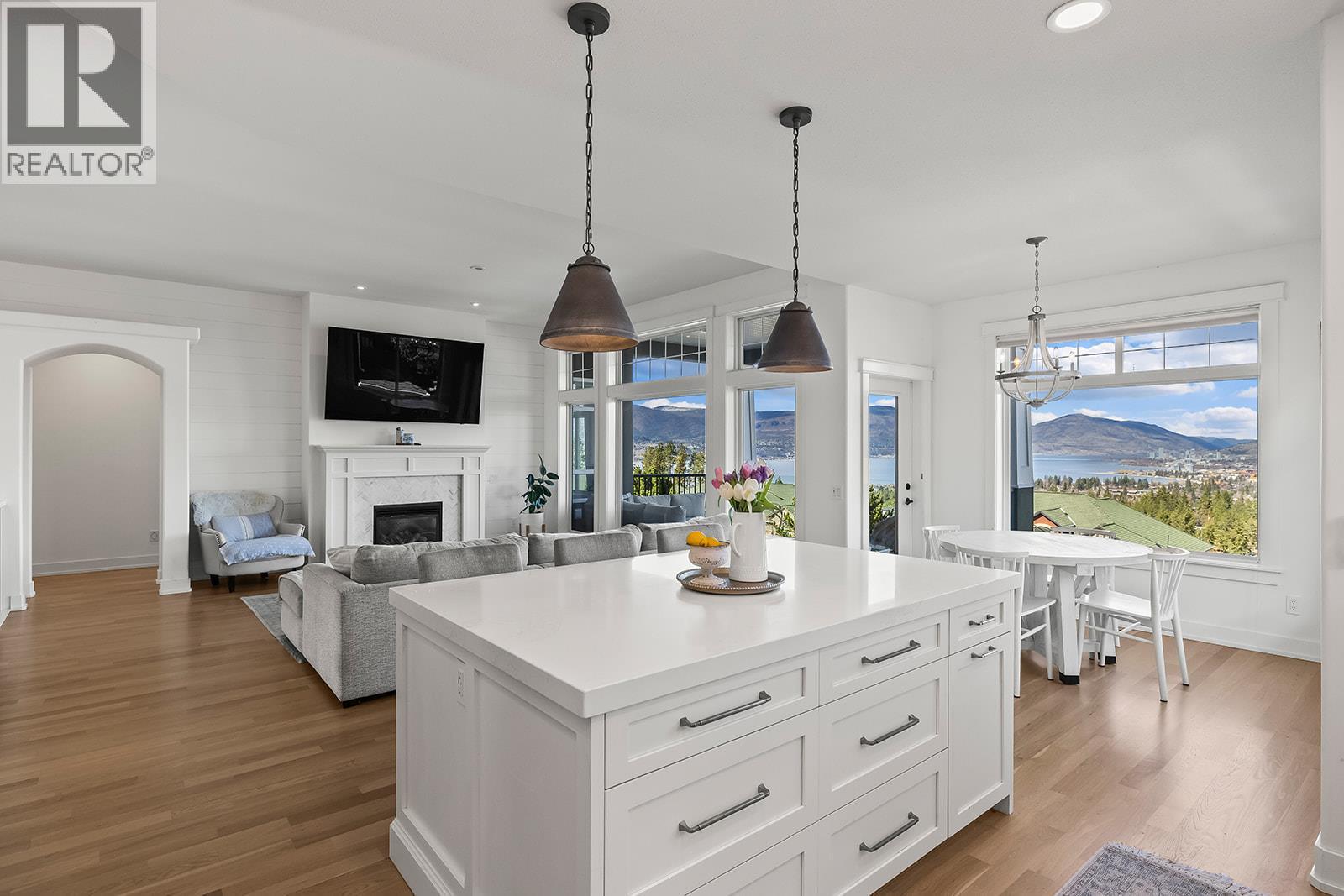 Kitchen - 629 Almandine Court, Kelowna, BC - Indoor With Fireplace
