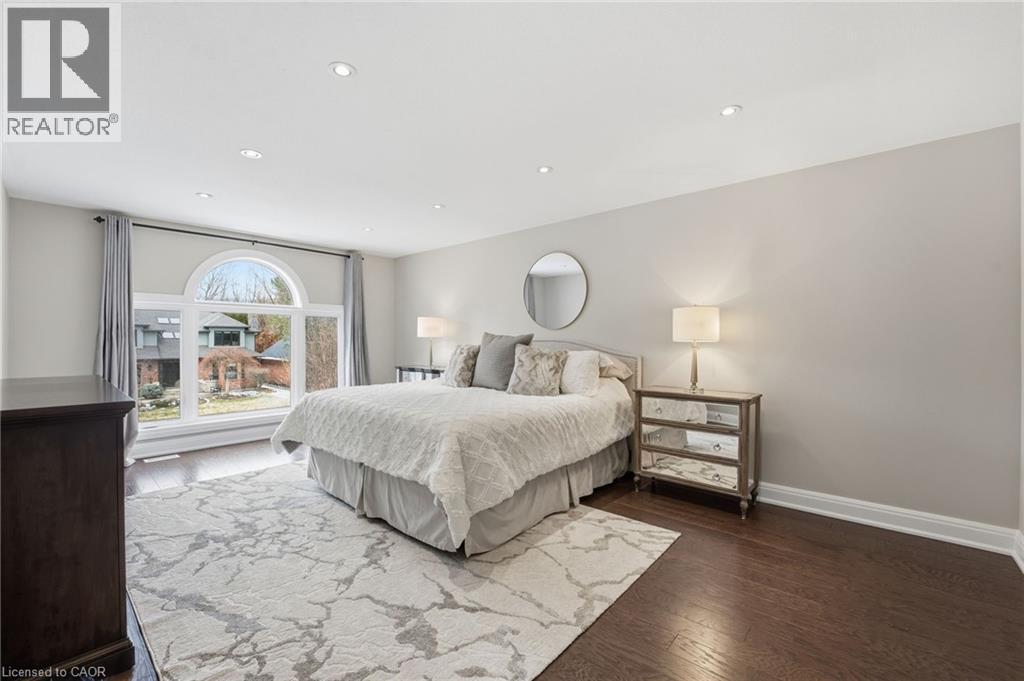 Bedroom with recessed lighting and dark wood-style flooring - 28 Deerview Avenue, Ancaster, ON