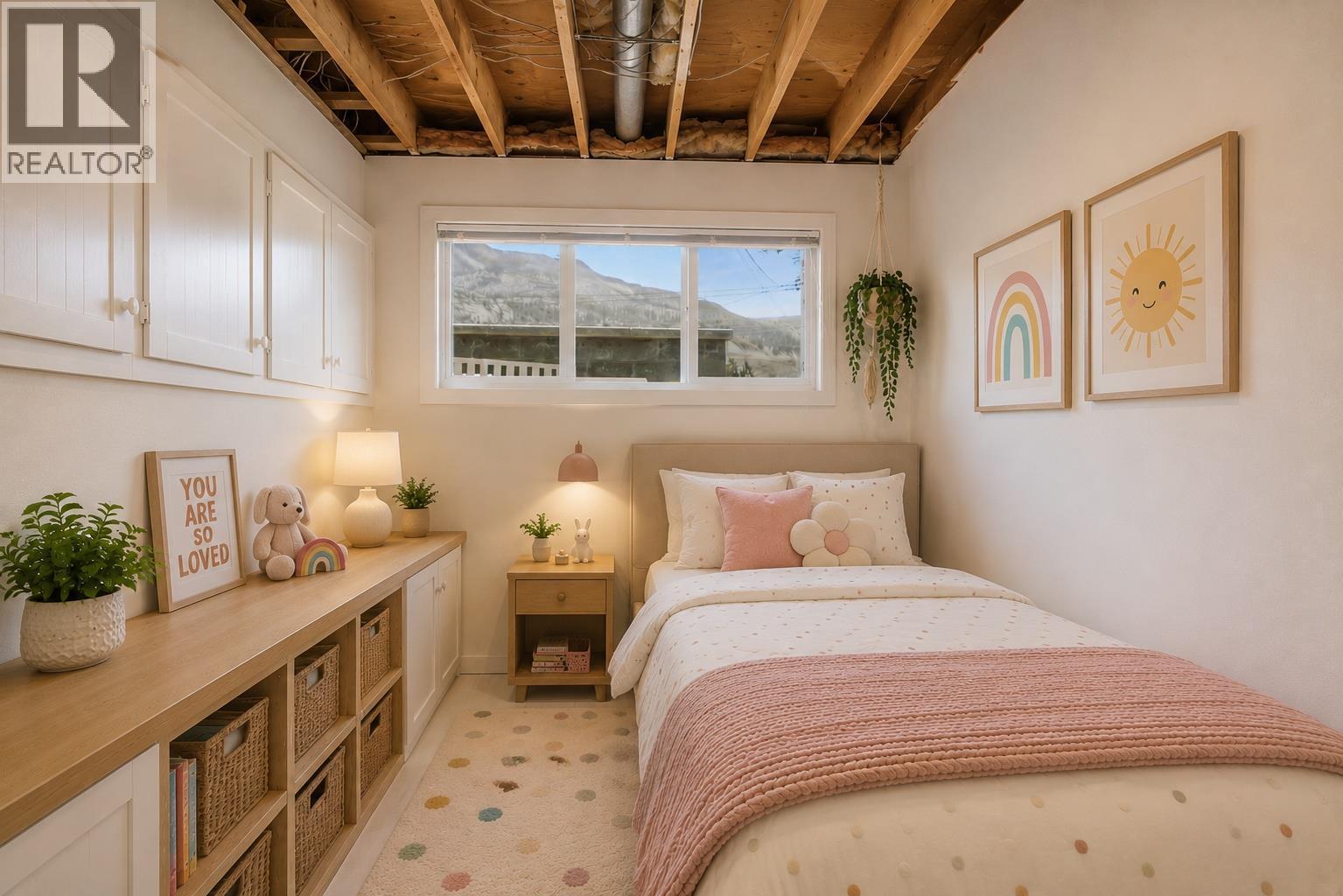 kids bedroom basement virtually staged - 1153 Maclean Drive, Cache Creek, BC - Indoor Photo Showing Bedroom