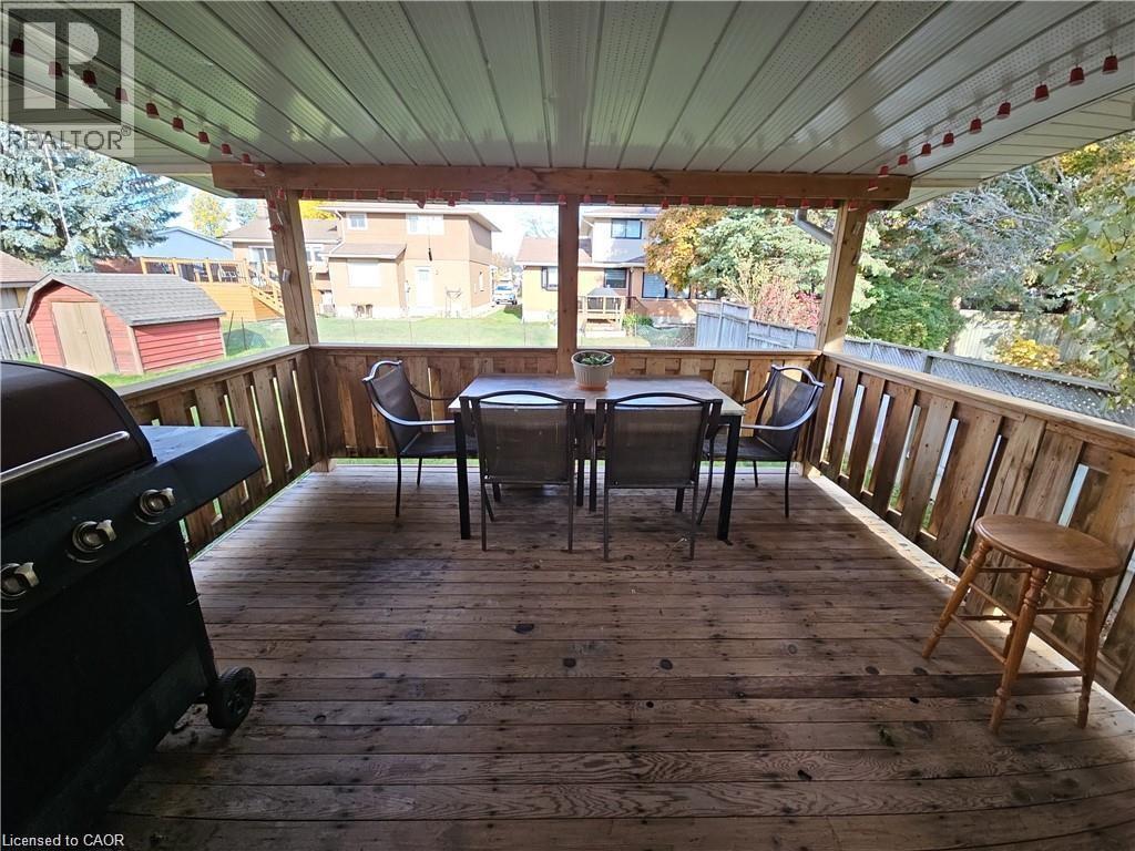 Covered outdoor deck featuring wood-finish flooring and wood railing - 66 Summit Avenue, Kitchener, ON - Outdoor With Deck Patio Veranda With Exterior