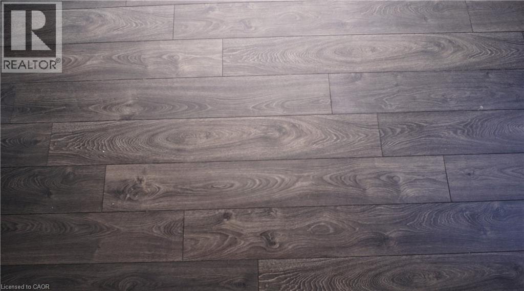 Dark wood-finish flooring with visible grain and varied plank lengths - 10 Birmingham Drive Unit# 129, Cambridge, ON - Indoor Photo Showing Bathroom