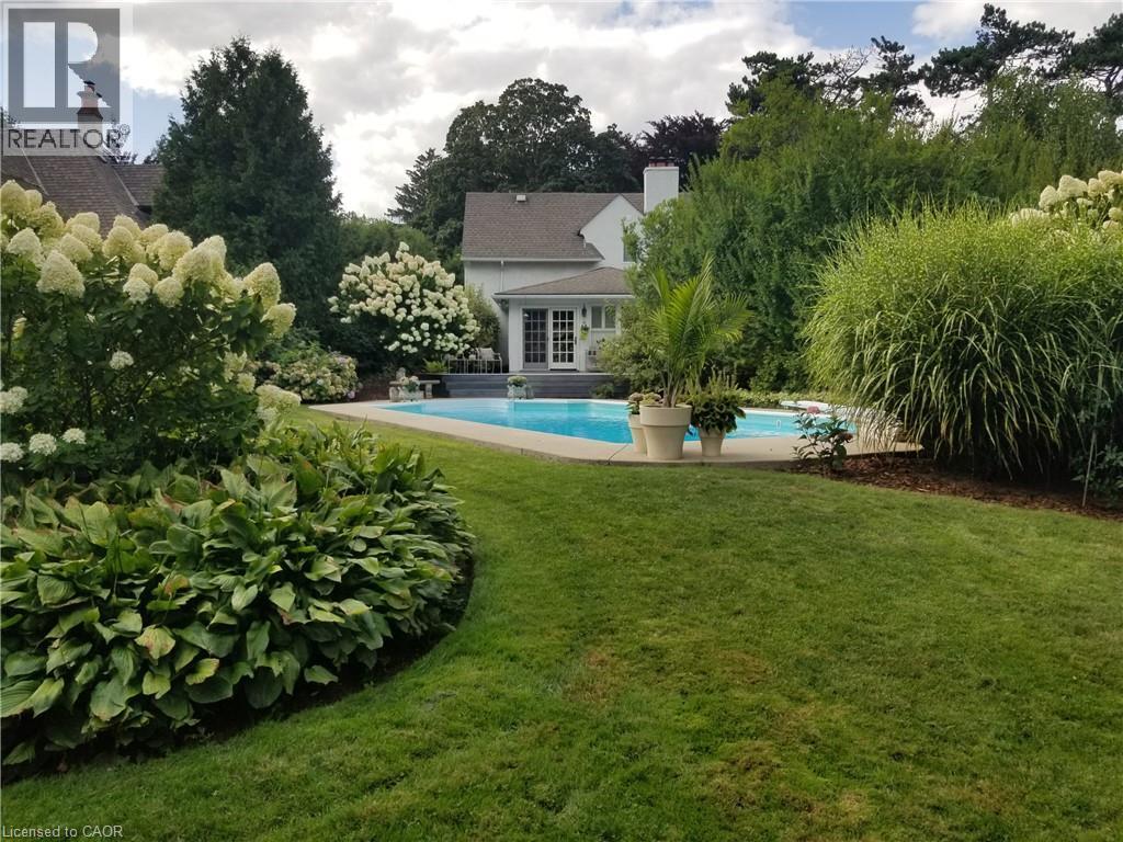 hydrangeas in bloom (prior summer) - 3040 First Street, Burlington, ON - Outdoor With In Ground Pool