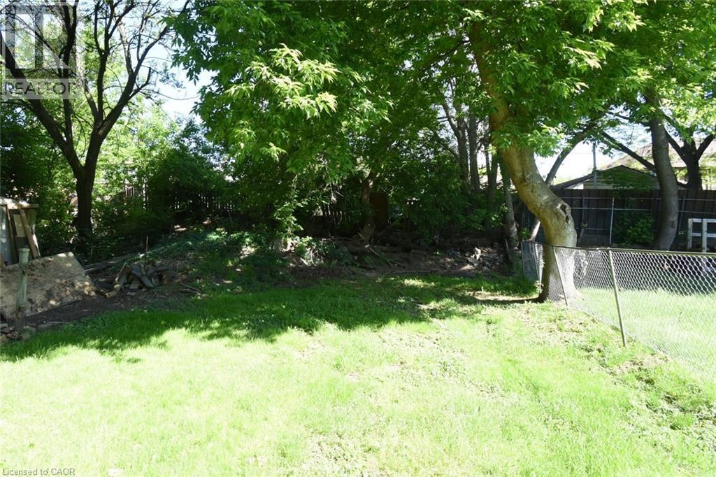 Expansive backyard featuring a lush lawn, mature trees, and a chain-link perimeter fence - 12 Wood Street W, Hamilton, ON - Outdoor