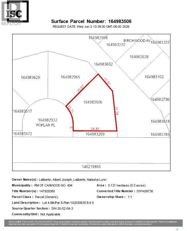 Lot 4, Block 6 Poplar Place, Canwood Rm No. 494, SK