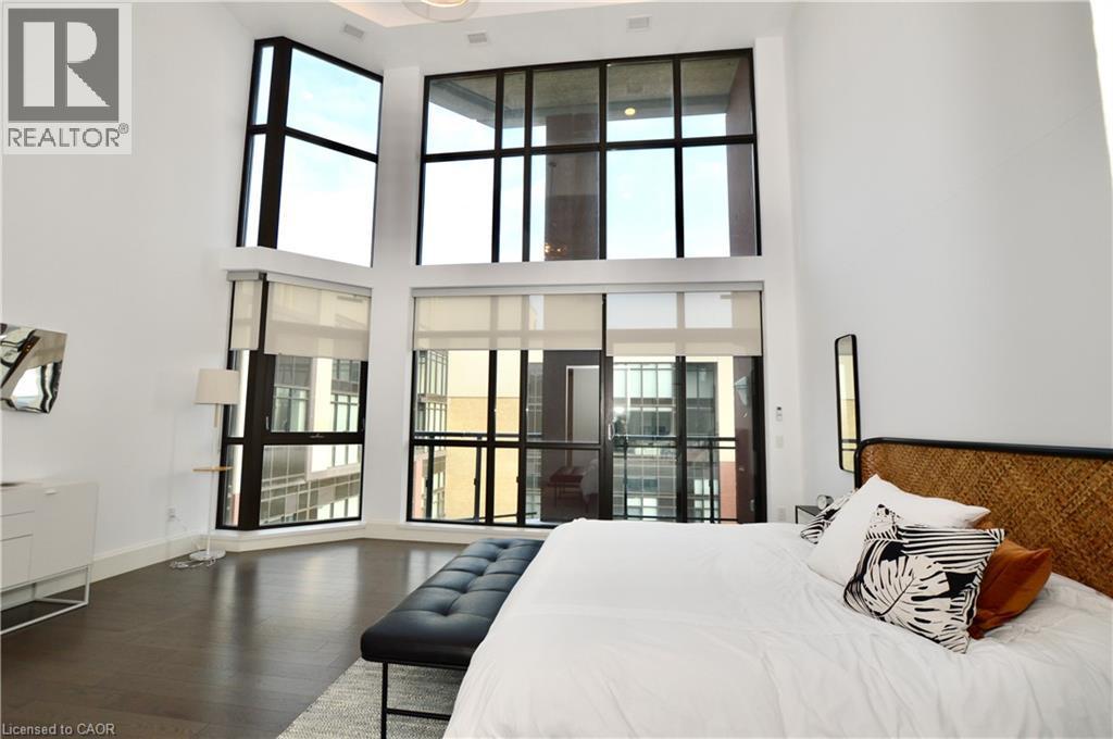 Soaring ceilings with extensive window walls - 112 King Street E Unit# Ph6, Hamilton, ON - Indoor Photo Showing Bedroom