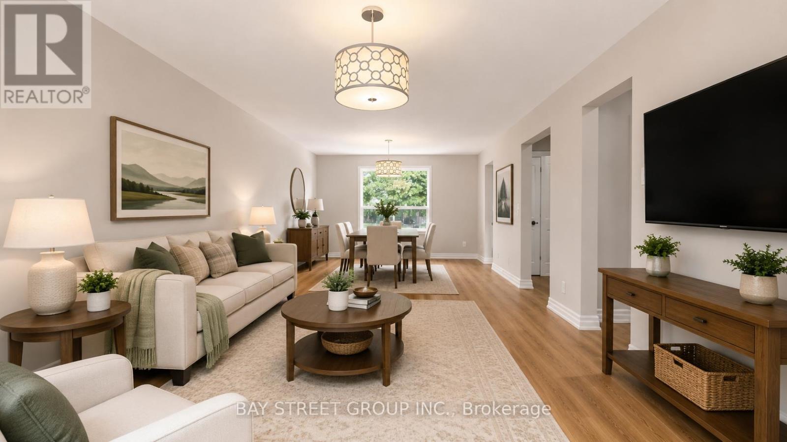 Living &dining Room, Main Floor- AI Stage - 26 Innismore Crescent E, Toronto, ON