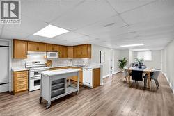 Open-concept living area featuring wood-finish flooring -