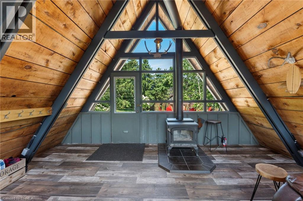 Interior of A-Frame Cabin with Woodstove - 182 Governors Road E, Paris, ON