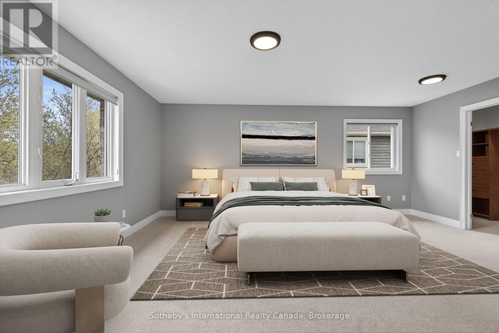 Primary Bedroom (Virtually Staged) - 19 Garbutt Crescent, Collingwood, ON - Indoor Photo Showing Bedroom