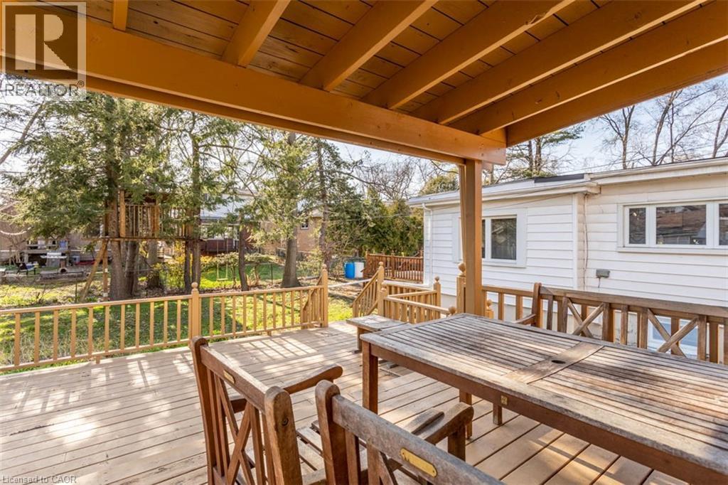 Spacious rear deck featuring a wood-finish floor and matching railings - 17 Thorndale Street N, Hamilton, ON