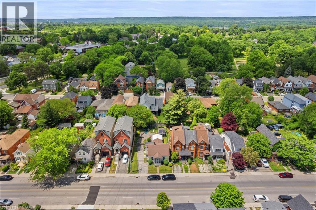 Aerial perspective showcasing a vibrant residential area with varied architectural styles - 193 Locke Street N, Hamilton, ON - Outdoor With View