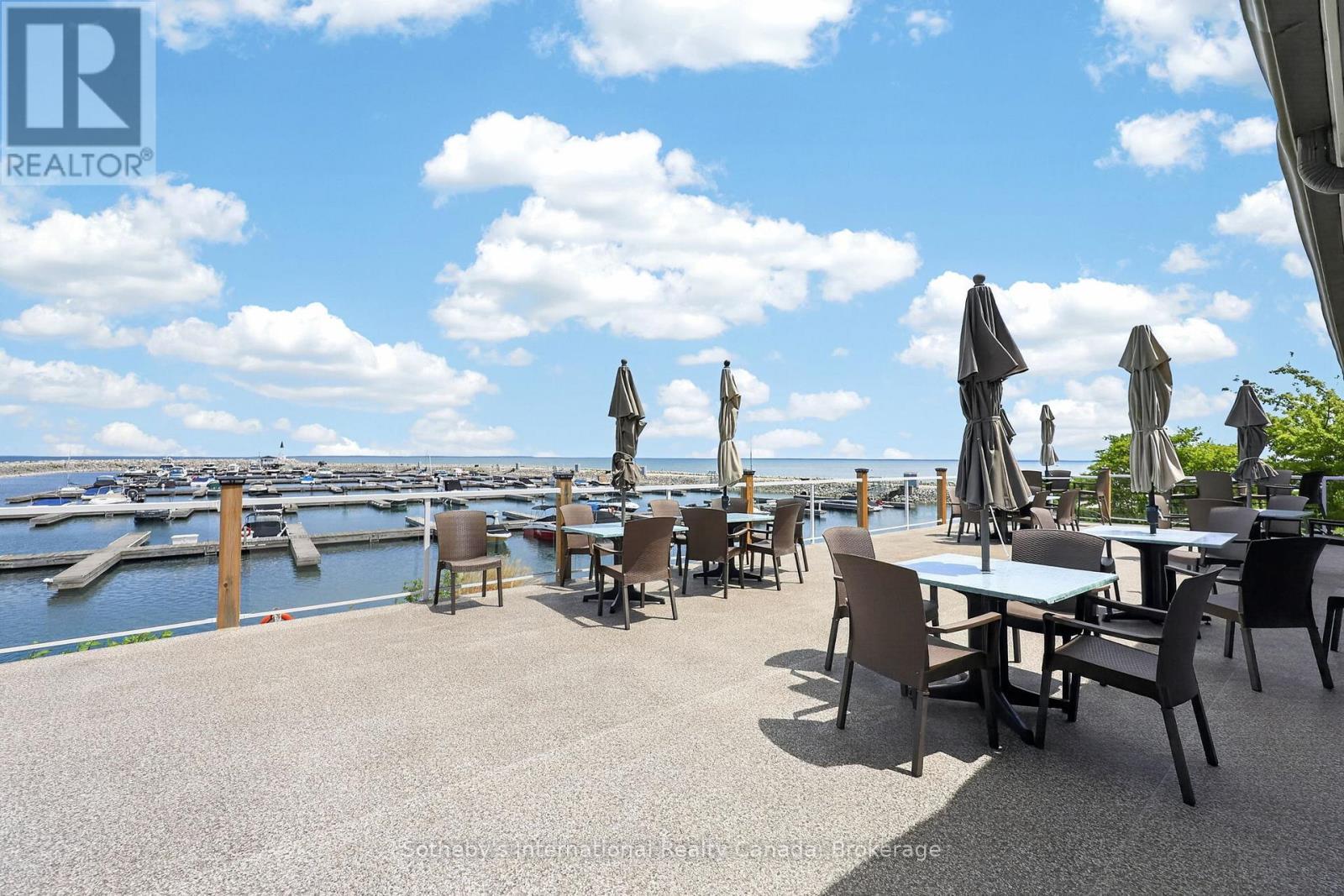 Deck overlooking marina at Community Center - 441 Mariners Way, Collingwood, ON