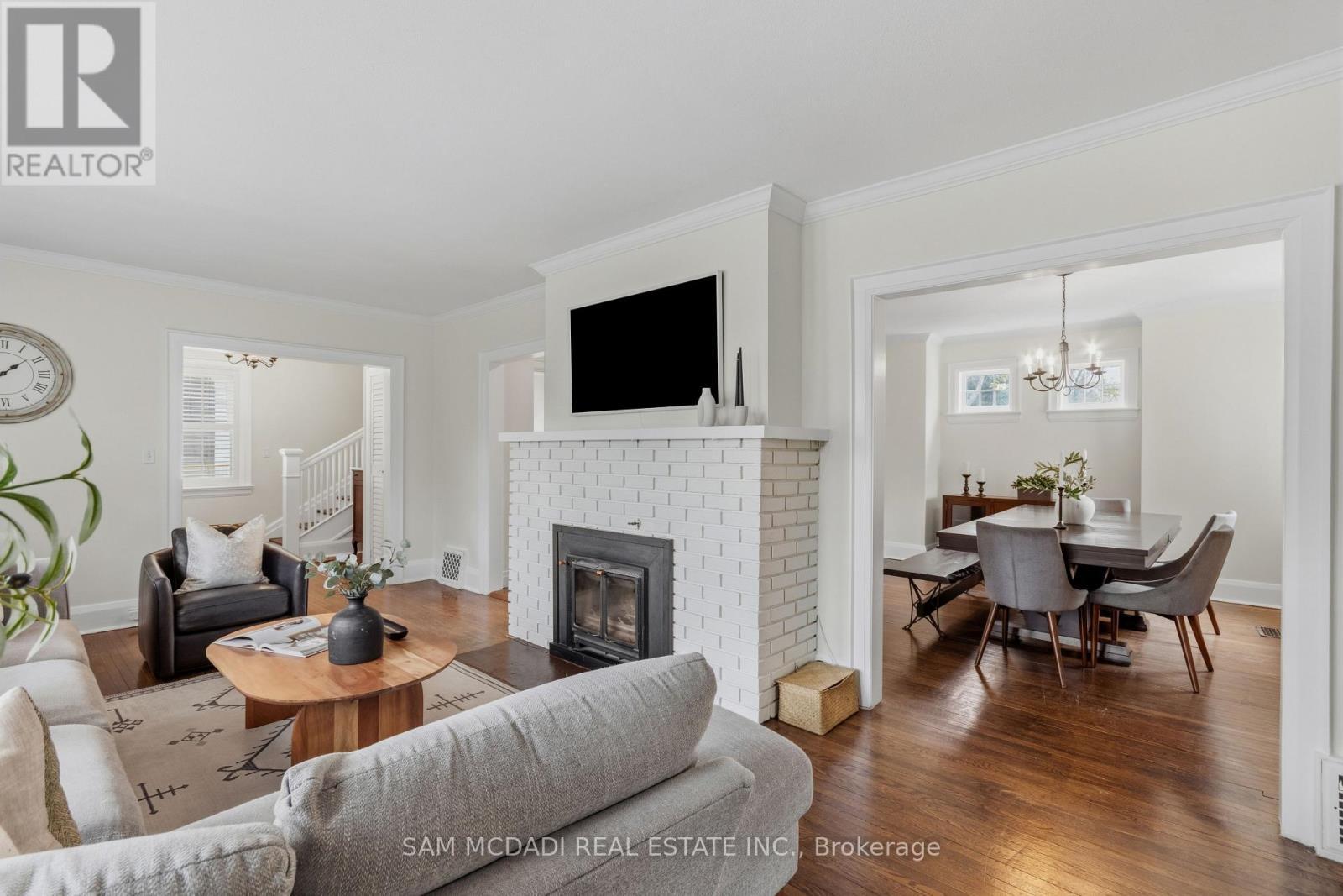 Living - 1296 Clarkson Road N, Mississauga, ON - Indoor Photo Showing Living Room With Fireplace