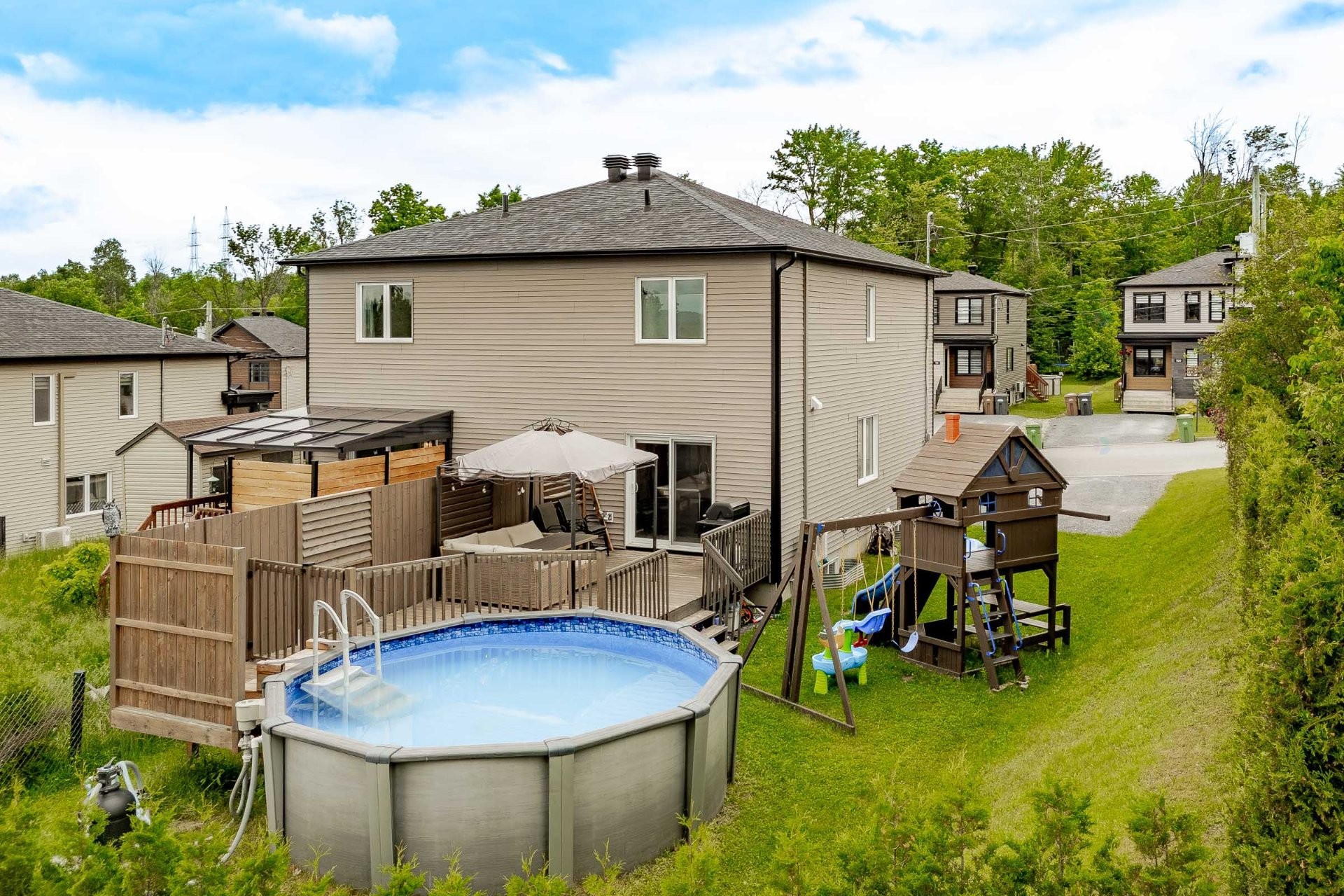 Extérieur - 95 Rue Raymond-Auger, Sherbrooke (Brompton/Rock Forest/Saint-Élie/Deauville), QC - Outdoor With Above Ground Pool With Exterior
