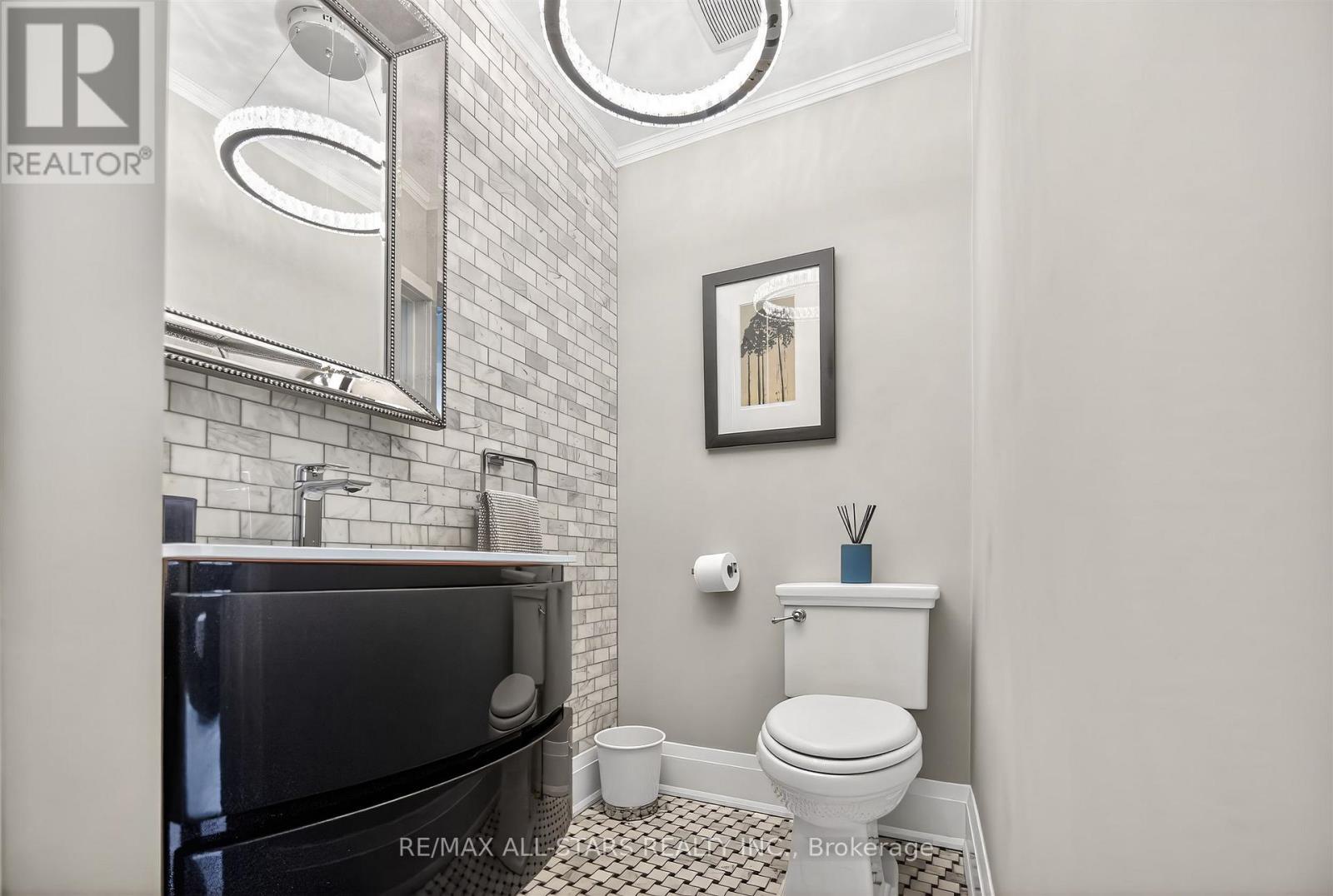 Powder Room W/ Mosaic Flooring and Subway Tile - 30 Edgewood Crescent, Toronto, ON
