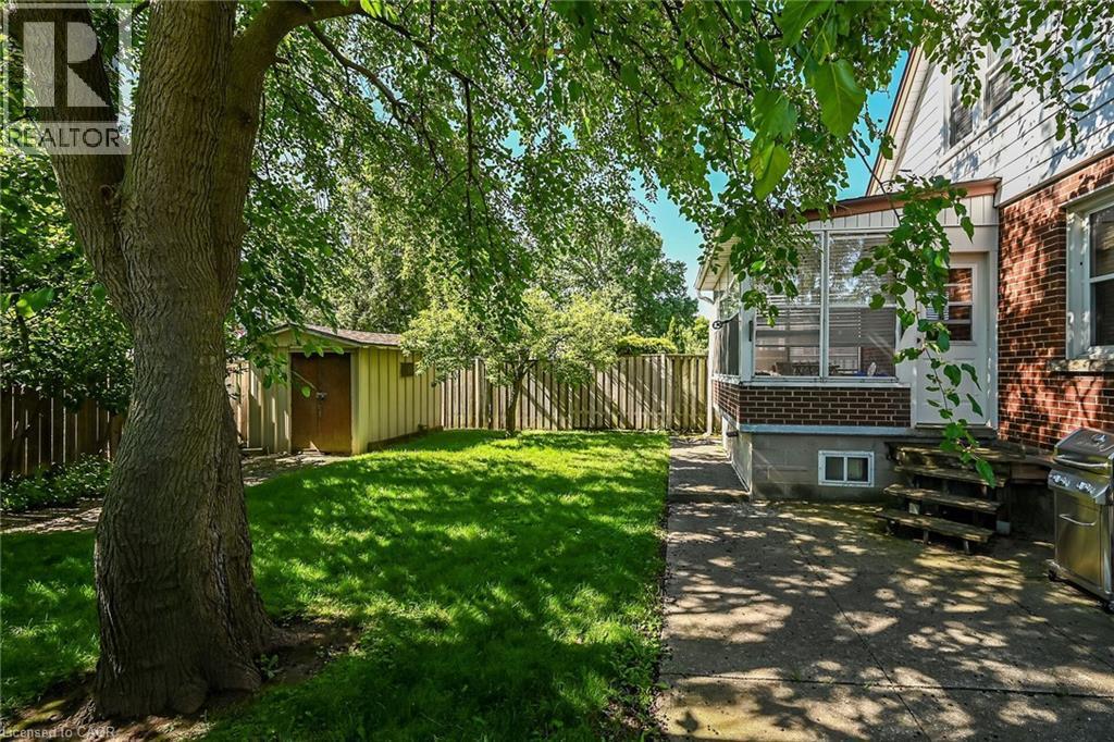 Expansive backyard featuring a manicured lawn, mature trees, and a privacy fence - 83 Aberfoyle Avenue, Hamilton, ON