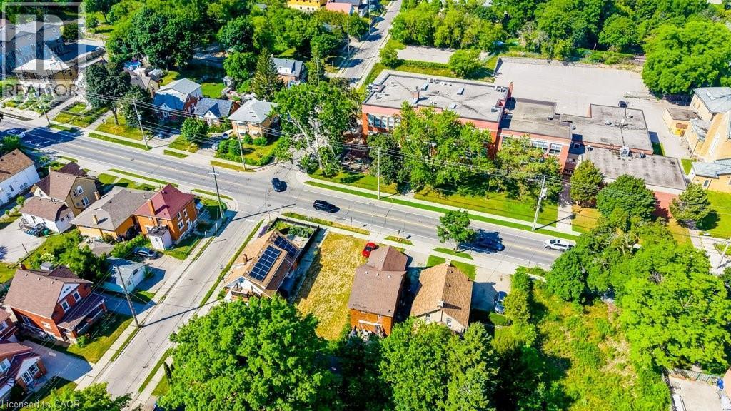 Aerial perspective showcasing a residential area with varied architectural styles - 153 Courtland Avenue E, Kitchener, ON