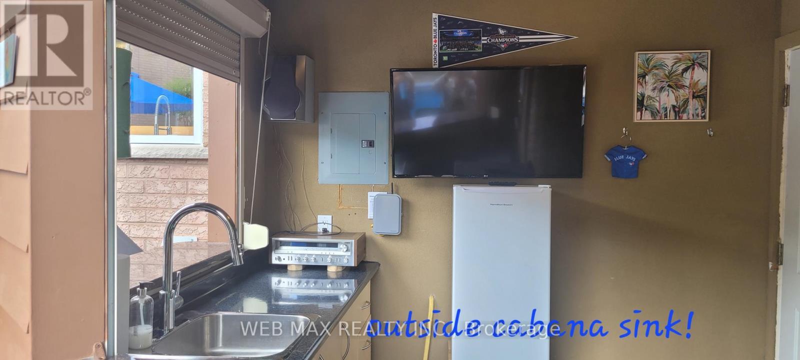 Tv ,fridge, sink in outdoor cabana - 22 Ashbury Crescent, Caledon, ON - Indoor