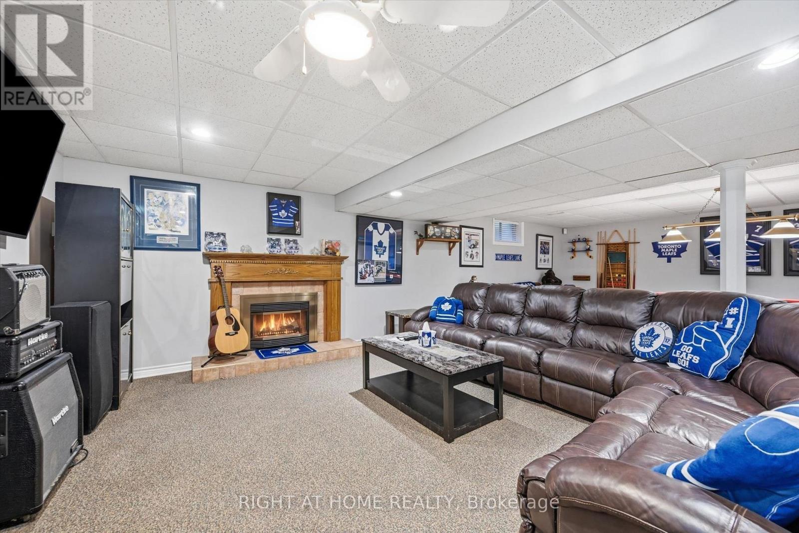 Rec Room, Loads of Space for Entertaining, Gas FP - 1 Idared Road, Hamilton, ON - Indoor With Fireplace