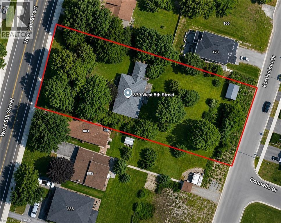 Aerial Map. Depicting the property boundary and surrounding street layout - 879 West 5Th Street, Hamilton, ON - Outdoor With View